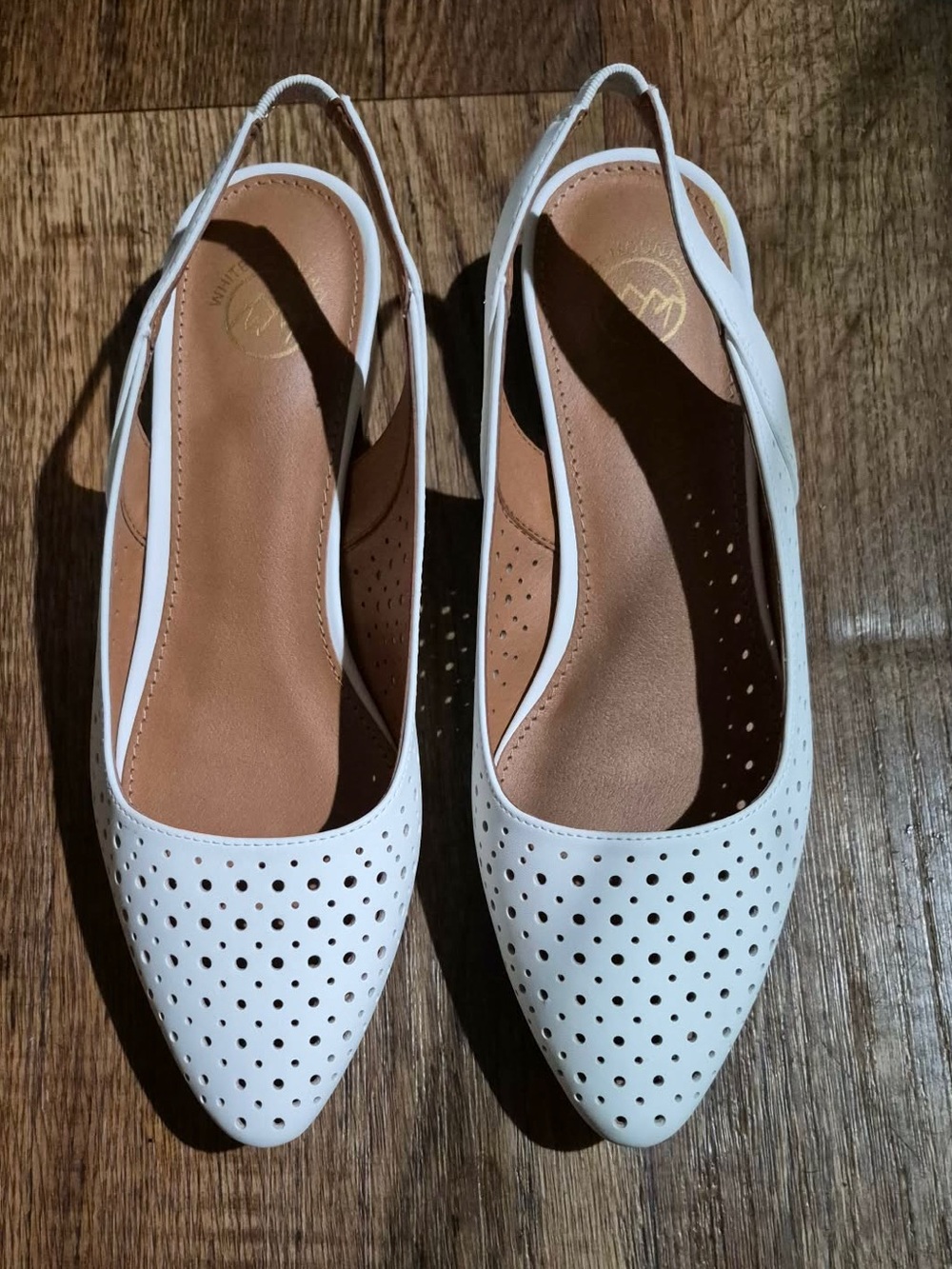 White Mountain White Perforated Slingback Pointed Flats